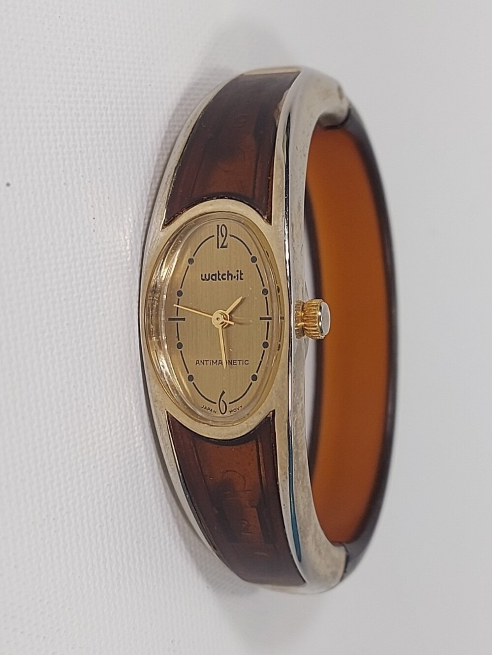 Watch-It Women's Antimagnetic Tortoiseshell Gold Toned Cuff Band Analog Watch